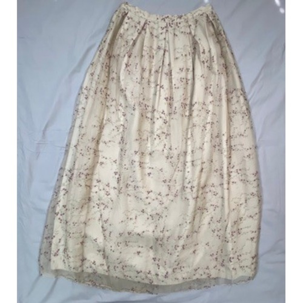 Silk Club Collection Vintage 100% Silk Floral Maxi Skirt Cream Purple Womens 6